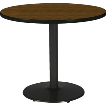 Kfi 36" Round Pedestal Table With Walnut Top, Round Black Base