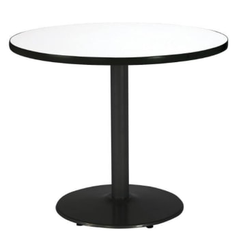 KFI 30" Round Pedestal Table With Crisp Linen Top, Round Black Base
