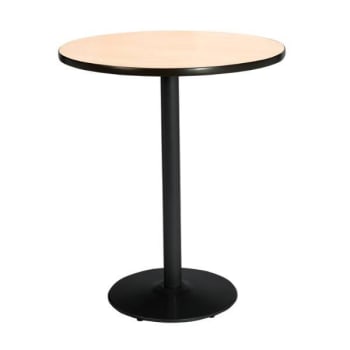 Kfi 30" Round Pedestal Table With Natural Top, Round Black Base, Bistro Height
