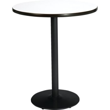 KFI 30" Round Pedestal Table W/Crisp Linen Top, Round Black Base, Bistro Height