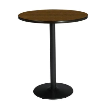 KFI 36" Round Pedestal Table With Walnut Top, Round Black Base, Bistro Height