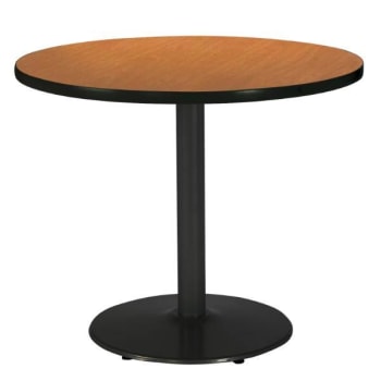 Kfi 42" Round Pedestal Table With Medium Oak Top, Round Black Base