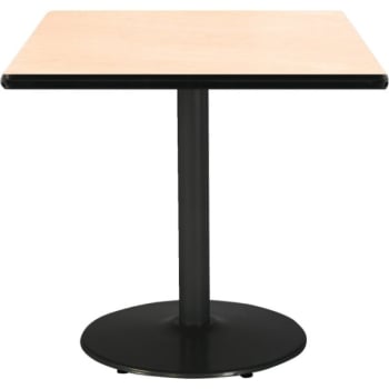 Kfi 36" Square Pedestal Table With Natural Top, Round Black Base