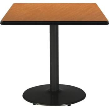 Kfi 30" Square Pedestal Table With Medium Oak Top, Round Black Base