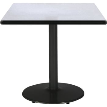 Kfi 42" Square Pedestal Table With Grey Nebula Top, Round Black Base