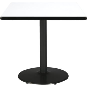 KFI 42" Square Pedestal Table With Crisp Linen Top, Round Black Base