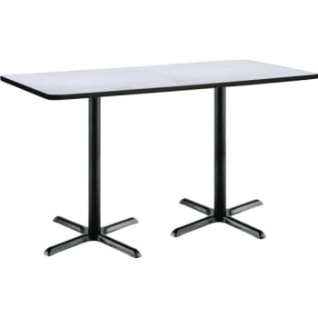KFI 30 x 72" Pedestal Table With Grey Nebula Top, Black X-Base Bistro Height