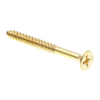 Wood Screws, Flat Hd, Phil Dr, #10 X 2in, Brass, Package Of 50