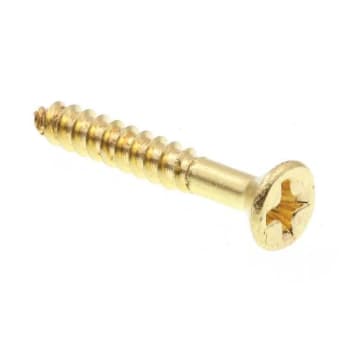 Wood Screws, Flat Hd, Phil Dr, #6 X 1in, Brass, Package Of 100