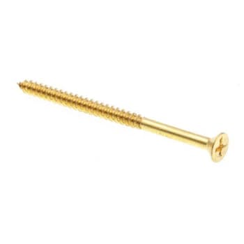 Wood Screws, Flat Hd, Phil Dr, #10 X 3in, Brass, Package Of 15