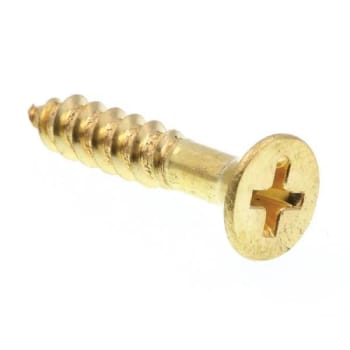 Wood Screws, Flat Hd, Phil Dr, #10 X 1in, Brass, Package Of 100