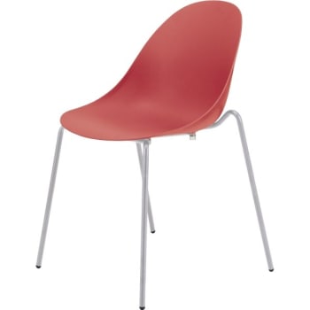 Motel 6 Dining Chair With Red Poly Shell And Chrome Steel Frame Case Of 4