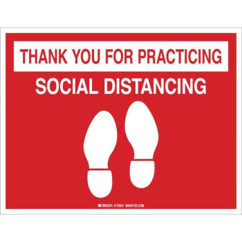 Image for Brady® "Thank You For..Social Distancing" Vinyl Floor Sign, 11"W X 8.5"H, Red from HD Supply