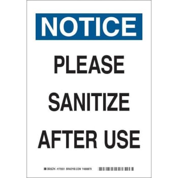 Image for Brady® Please Sanitize After Use Polyester Sign, 10h X 7w from HD Supply