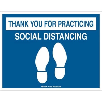Image for Brady® "Thank You For..Social Distancing" Vinyl Floor Sign, 11"W X 8.5"H, Blue from HD Supply