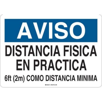 Image for Brady® Spanish Notice Physical Distancing Sign, Impact Styrene, 7h X 10w from HD Supply