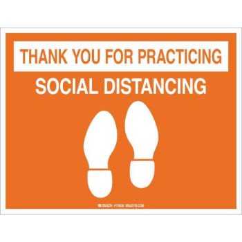 Image for Brady® "Thank You For..Social Distancing" Vinyl Floor Sign, 11"W X 8.5"H, Orange from HD Supply