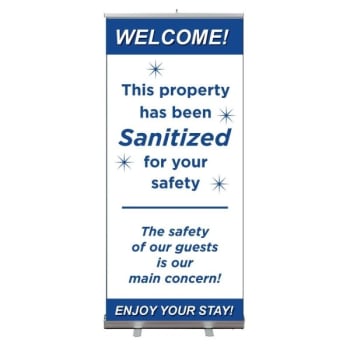 Image for American Image "Sanitized" Banner Sign With Stand, 34” x 82” from HD Supply