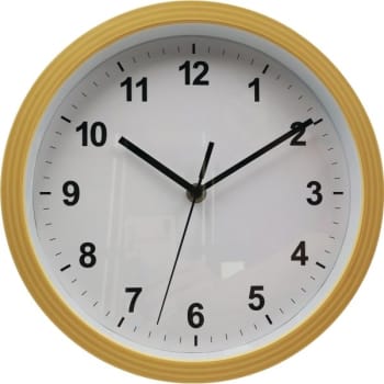 Image for Round Plastic Wall Clock 10 Inch,  Faux Wood, White Face, Black Dial from HD Supply