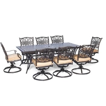 Hanover Traditions 9-Piece Aluminum Outdoor Table Set (Tan)