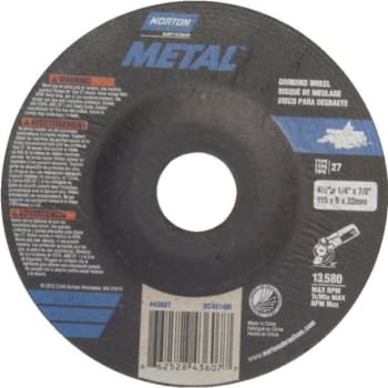 Image for Norton® 4-1/2" Grinding Wheel, 1/4" Thick, 7/8" Arbor, Aluminum Oxide, Type 27 from HD Supply