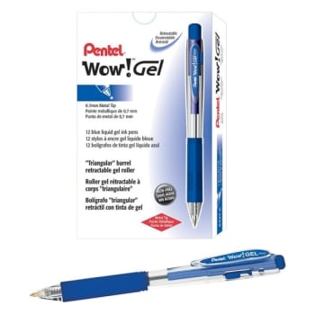 Pentel® WOW 0.7 MM Retractable Blue Gel Roller Pen, Package Of 12