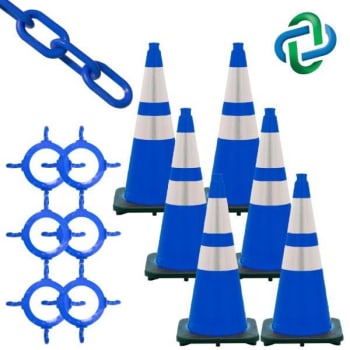 Mr. Chain 28 Blue Reflective Traffic Cone And Chain Kit Package Of 6