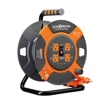 Image for Link2Home Durable 3 ft Extension Cord Reel w/ 4-Power Outlet and 14 AWG SJTW Cable from HD Supply
