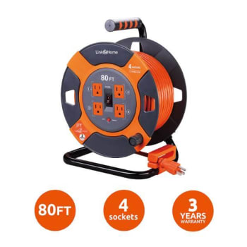 Link2Home Durable 80 ft Extension Cord Reel w/ 4-Power Outlet and 14 AWG Cable
