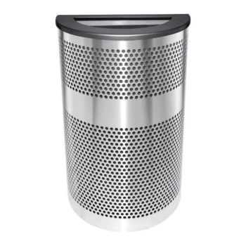 Venue 22 Gallon Half Round Perforated Stainless Steel Waste Receptacle W/ Lid (silver/black)