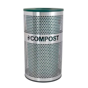 Image for Venue 33 Gallon Perforated Stainless Steel Compost Receptacle (Silver/green) from HD Supply