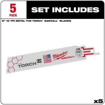 Image for Milwaukee The Torch Sawzall 6 In. 10 TPI Bi-Metal Reciprocating Saw Blade, 5-Pack from HD Supply