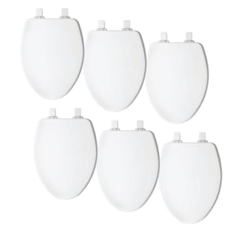 Image for Bemis Whisper-Close Stay-Tite Easy-Clean Precision-Fit Elongated Wood Closed Front Toilet Seats In White, 6-Pack from HD Supply