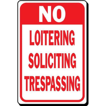 Image for Hy-Ko "no Loitering Soliciting Trespassing" Sign, 12 X 18" Heavy Duty Aluminum from HD Supply