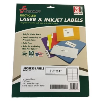 Image for SKILCRAFT Recycled Laser & Inkjet Labels Printers, 1.33 X 4, 14/Sheet, 25 Sheets from HD Supply