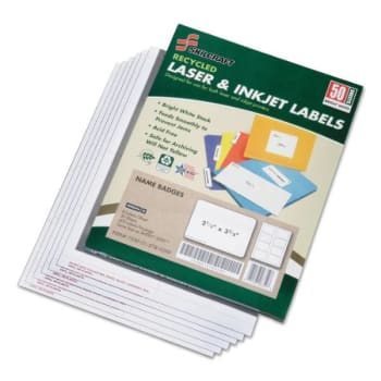 SKILCRAFT Recycled Laser & Inkjet Labels, Printers, White, 8/Sheet, 50 Sheets
