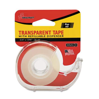 Skilcraft Tape With Dispenser, 1 Core, 0.75 X 36 Yds, Glossy Clear