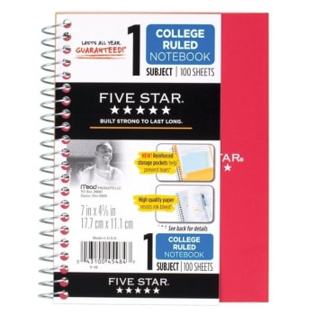 Five Star® White College Ruled Wire-Bound Notebook 5" x 7"