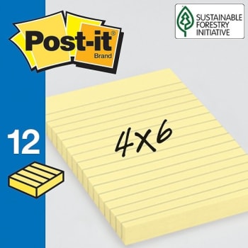 Image for Post-It® Canary Yellow Original Pads 4" x 6" , Package Of 12 from HD Supply