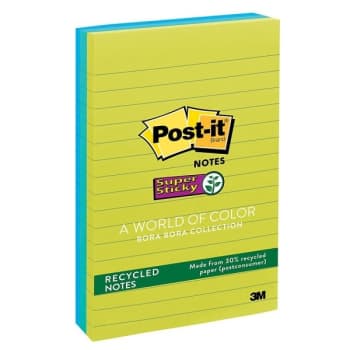 Image for Post-It® Bora Assorted Colors Lined Super Sticky Recycled Notes 4x6", Pack Of 3 from HD Supply