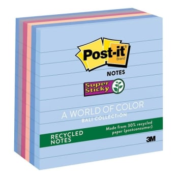 Image for Post-It® Bali Assorted Colors Lined Super Sticky Notes 4" x 4", Package Of 6 from HD Supply