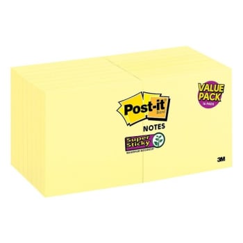 Post-It® Canary Yellow Super Sticky Notes 3" x 3", Package Of 16