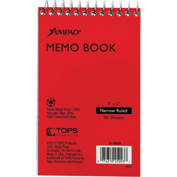Ampad™ White Narrow Ruled Pocket Size Memo Notebook 3" x 5"