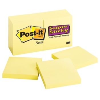 Post-It® Canary Yellow Super Sticky Notes 3" x 3" 90-Sheets, Package Of 10