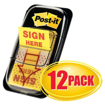 Image for Post-It® Yellow "Sign Here" Message Flags, Box Of 12 from HD Supply