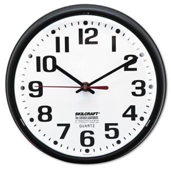 SKILCRAFT Slimline Quartz Wall Clock, 9.2 Overall Diameter, Black Case, 1 Aa