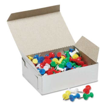 SKILCRAFT Color Push Pins, Plastic, Assorted, 3/8, Box Of 100