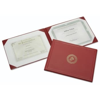 Image for SKILCRAFT Award Certificate Binder, 8 1/2 X 11, Marine Corps Seal, Red/Gold from HD Supply