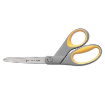 Skilcraft Westcott Titanium Bond Scissors, 8 Long, 3.2, Gray/Yellow Handle