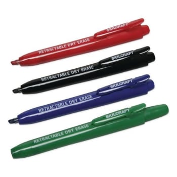 Image for Skilcraft Retractable Dry Erase Marker, Broad Chisel Tip, Assorted Colors, 4/set from HD Supply